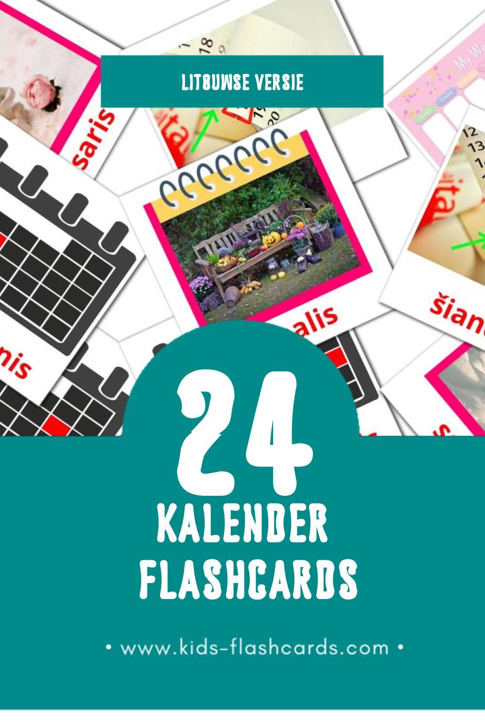 Visuele Kalendorius Flashcards voor Kleuters (24 kaarten in het Litouws)