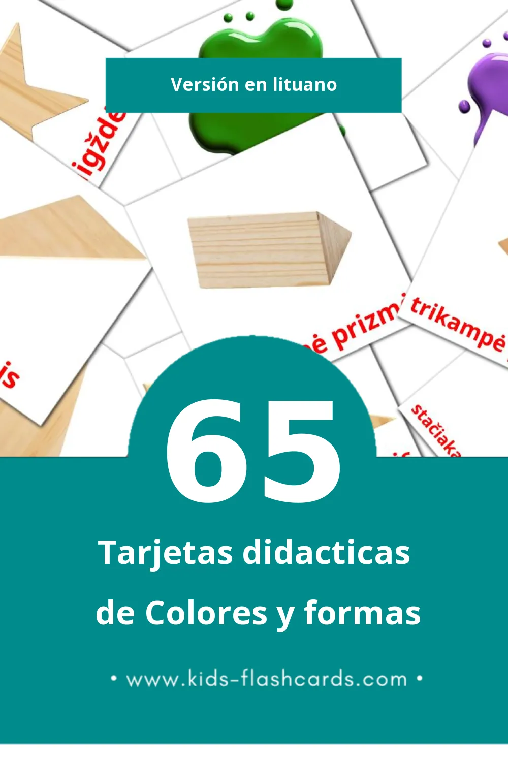 Tarjetas visuales de Warna den Bentuk para niños pequeños (65 tarjetas en Lituano)