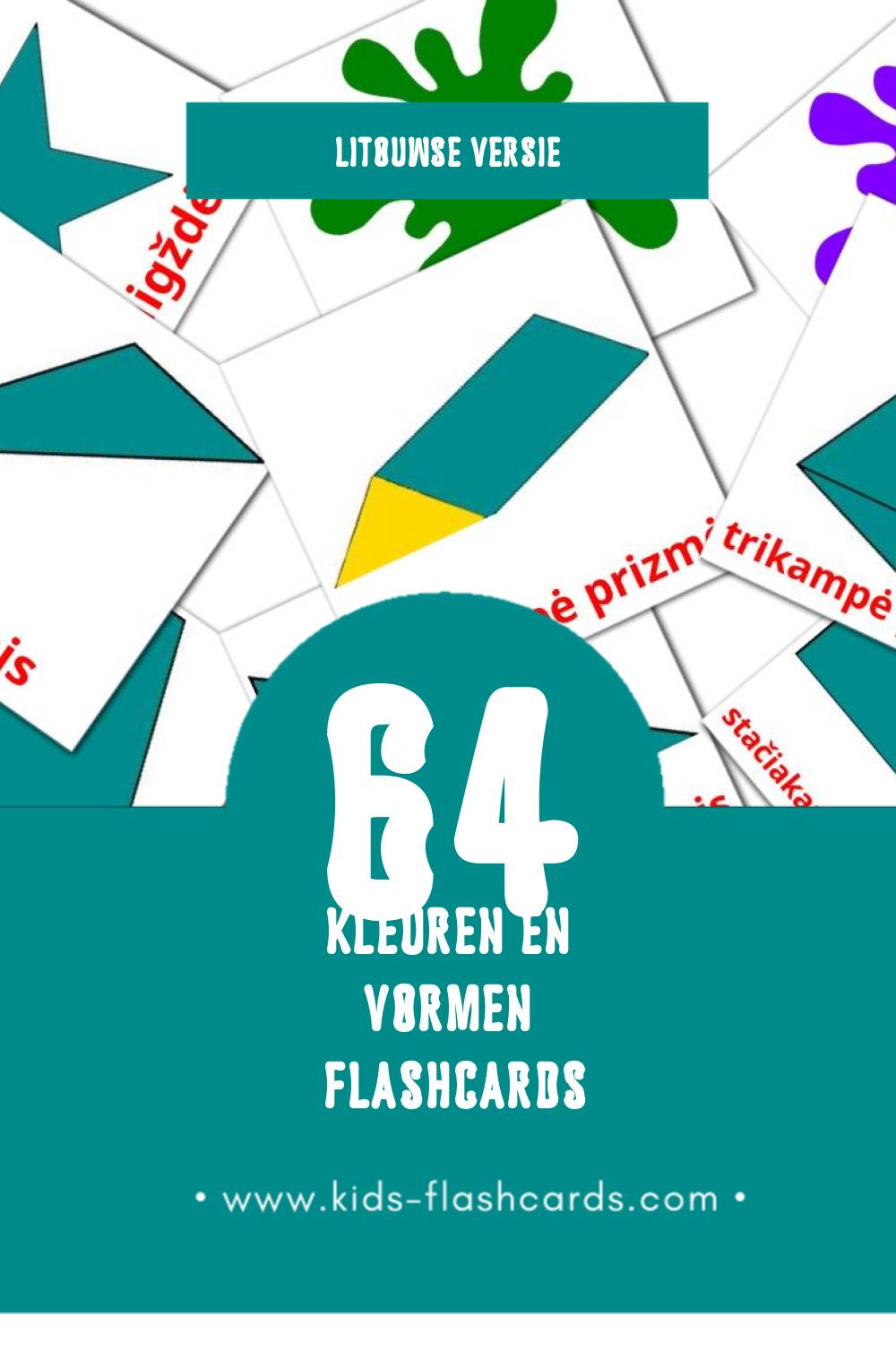 Visuele Warna den Bentuk Flashcards voor Kleuters (64 kaarten in het Litouws)