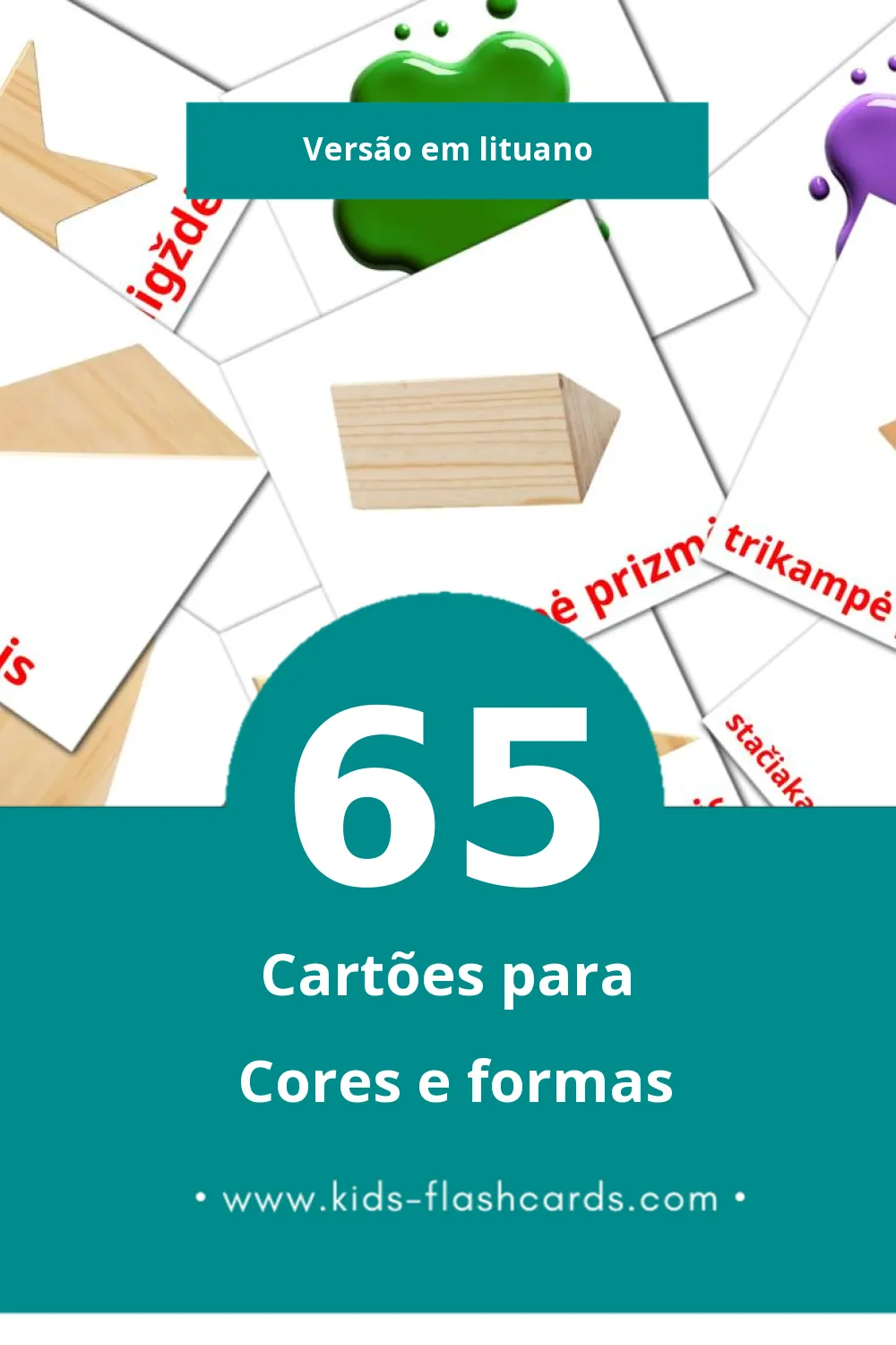 Flashcards de Warna den Bentuk Visuais para Toddlers (65 cartões em Lituano)