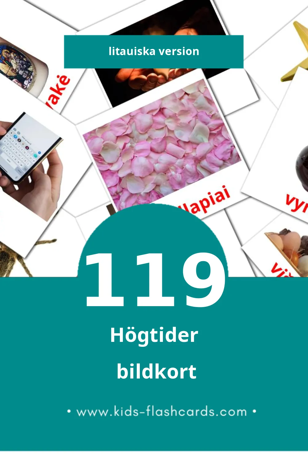 Visuella Šventės för småbarn (119 bildkort för barn på Litauiska)
