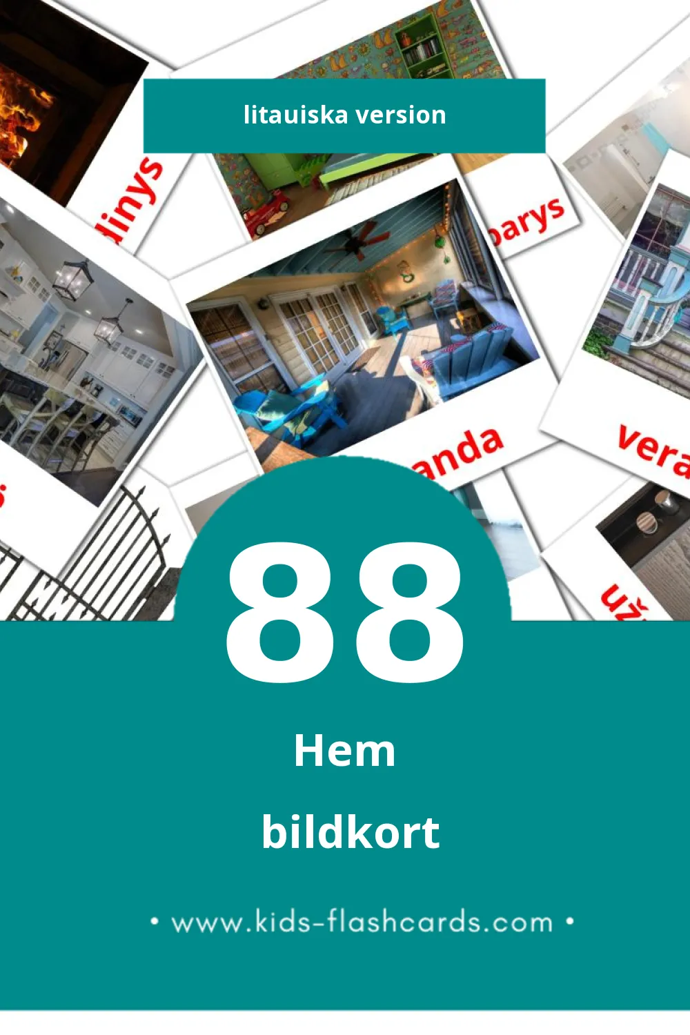Visuella NAMAS för småbarn (88 bildkort för barn på Litauiska)
