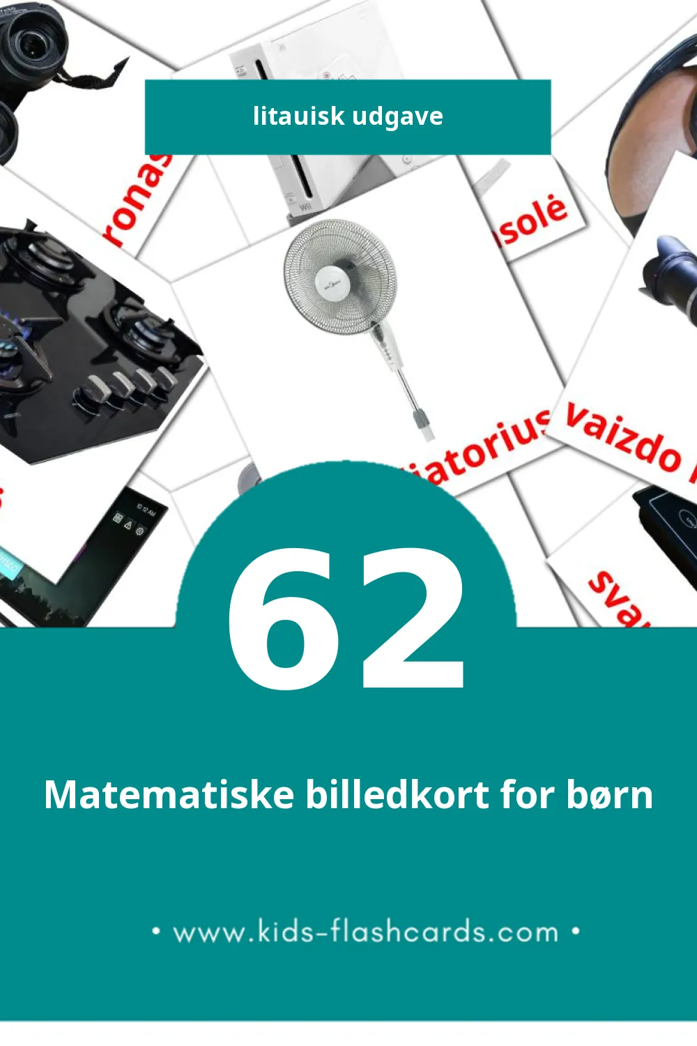 Visuelle billedkort for børn om Buitiniai prietaisai til småbørn (62 kort på Litauisk)