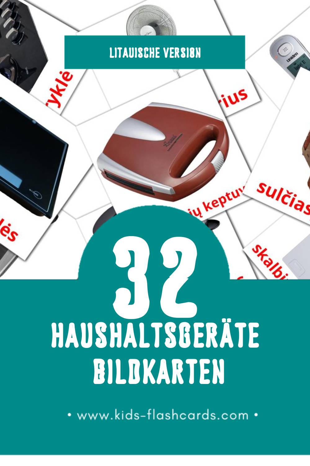 Visual Buitiniai prietaisai Flashcards für Kleinkinder (32 Karten in Litauisch)