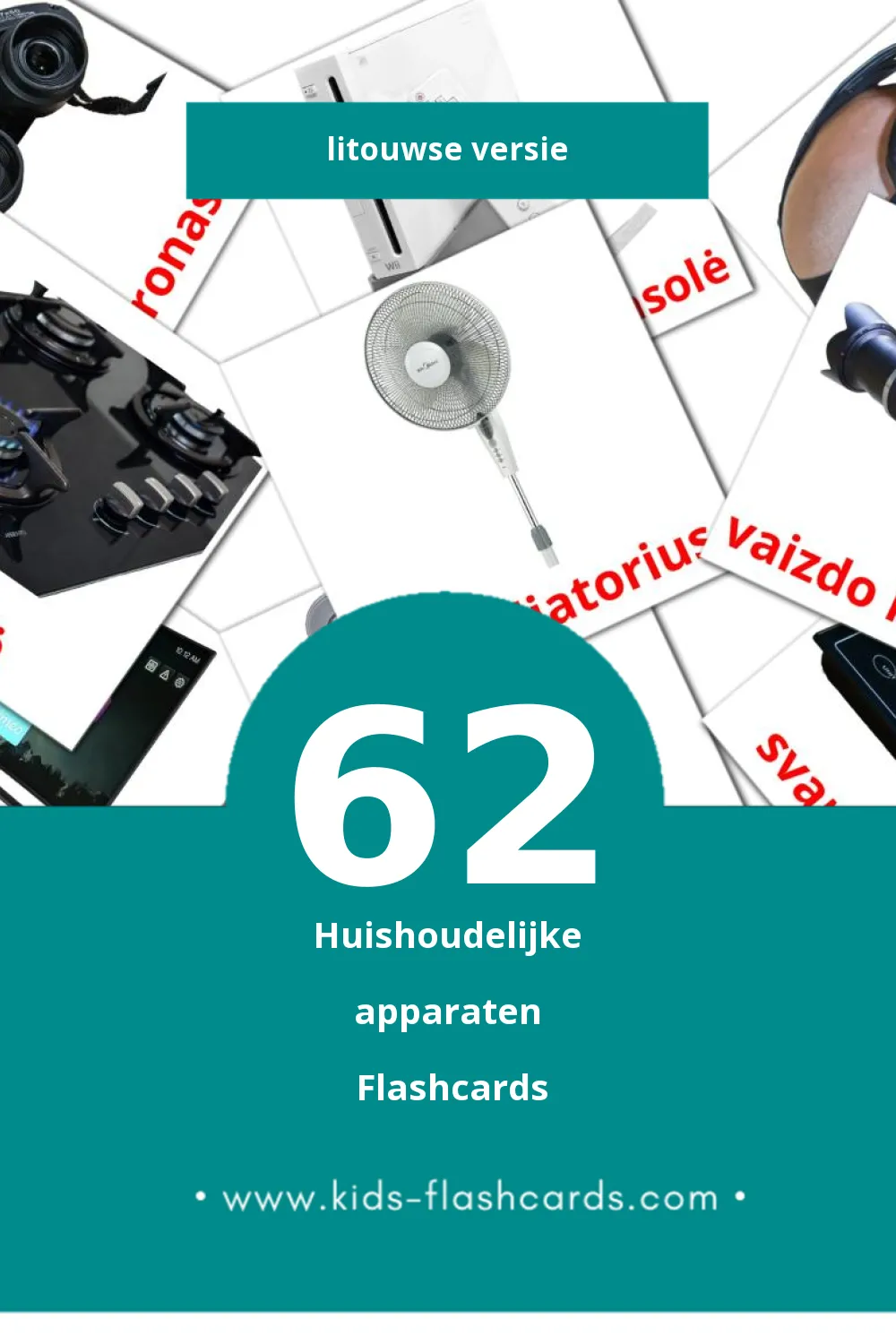 Visuele Buitiniai prietaisai Flashcards voor Kleuters (62 kaarten in het Litouws)