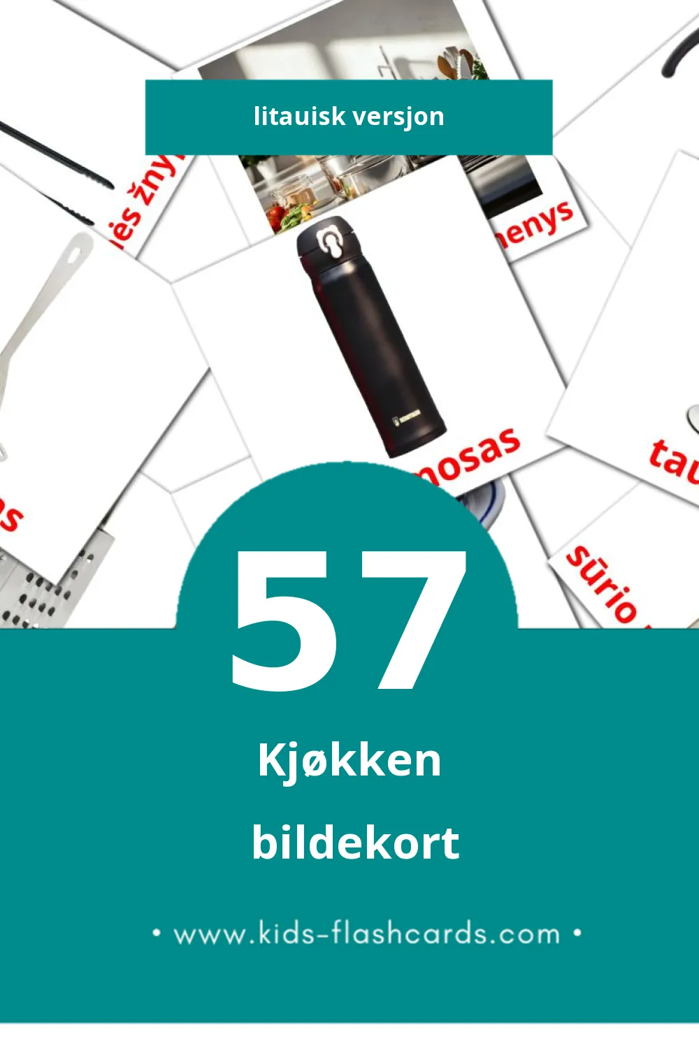 Visuelle Virtuvė bildekort for småbarn (57 kort på Litauisk)