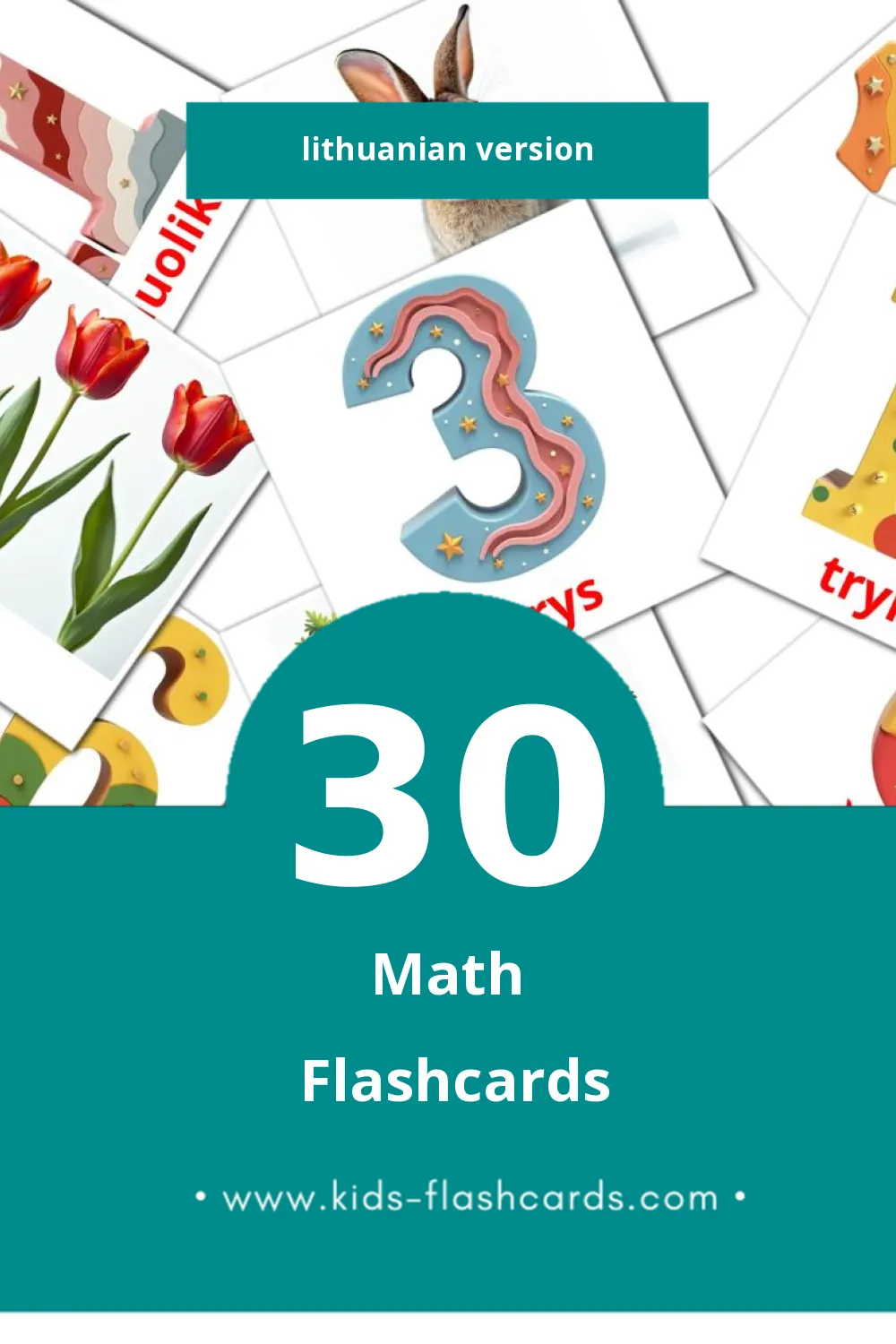 Visual Matematika  Flashcards for Toddlers (30 cards in Lithuanian)