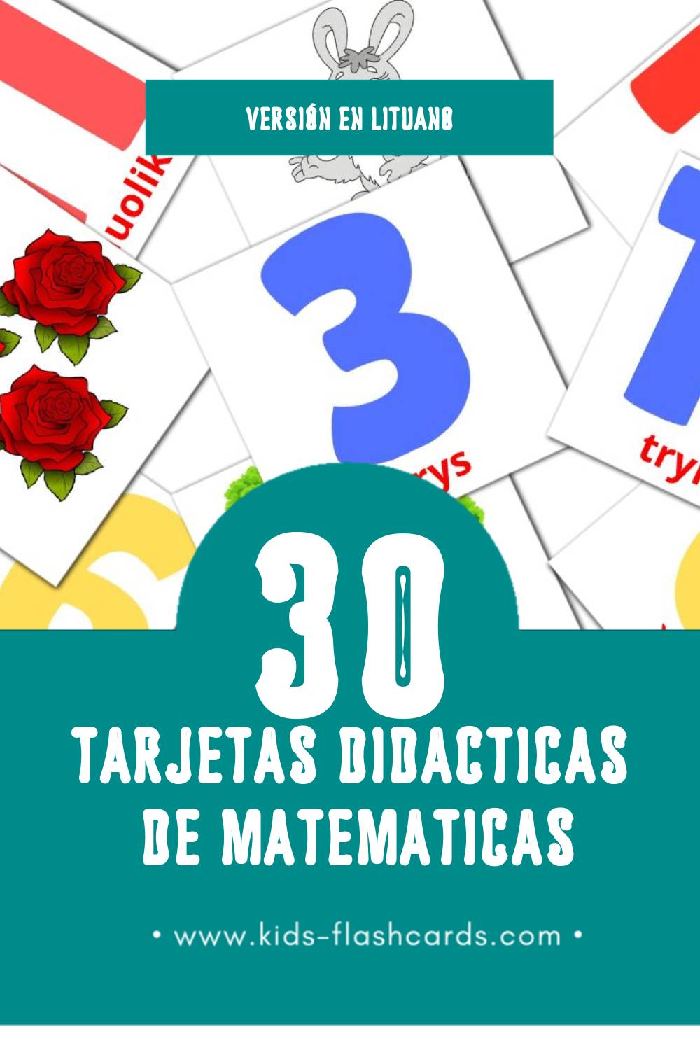 Tarjetas visuales de Matematika  para niños pequeños (30 tarjetas en Lituano)
