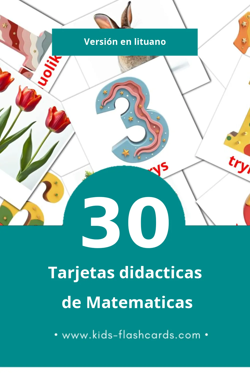 Tarjetas visuales de Matematika  para niños pequeños (30 tarjetas en Lituano)