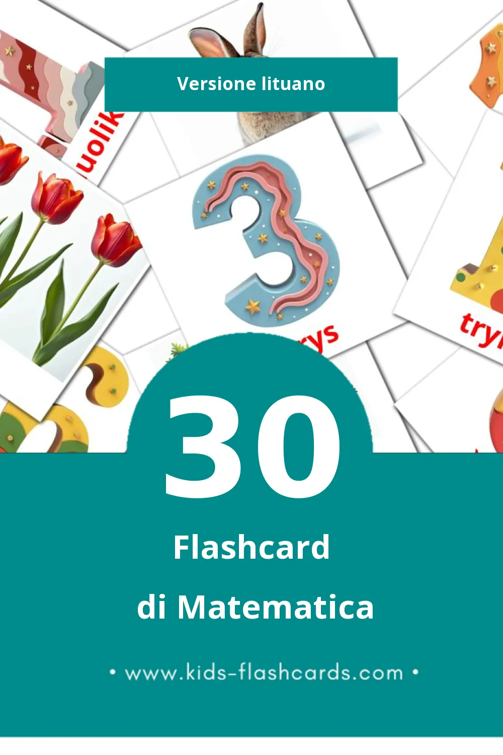 Schede visive sugli Matematika  per bambini (30 schede in Lituano)