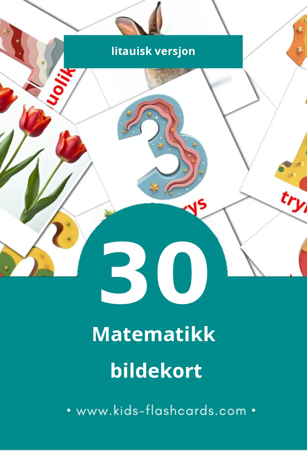Visuelle Matematika  bildekort for småbarn (30 kort på Litauisk)