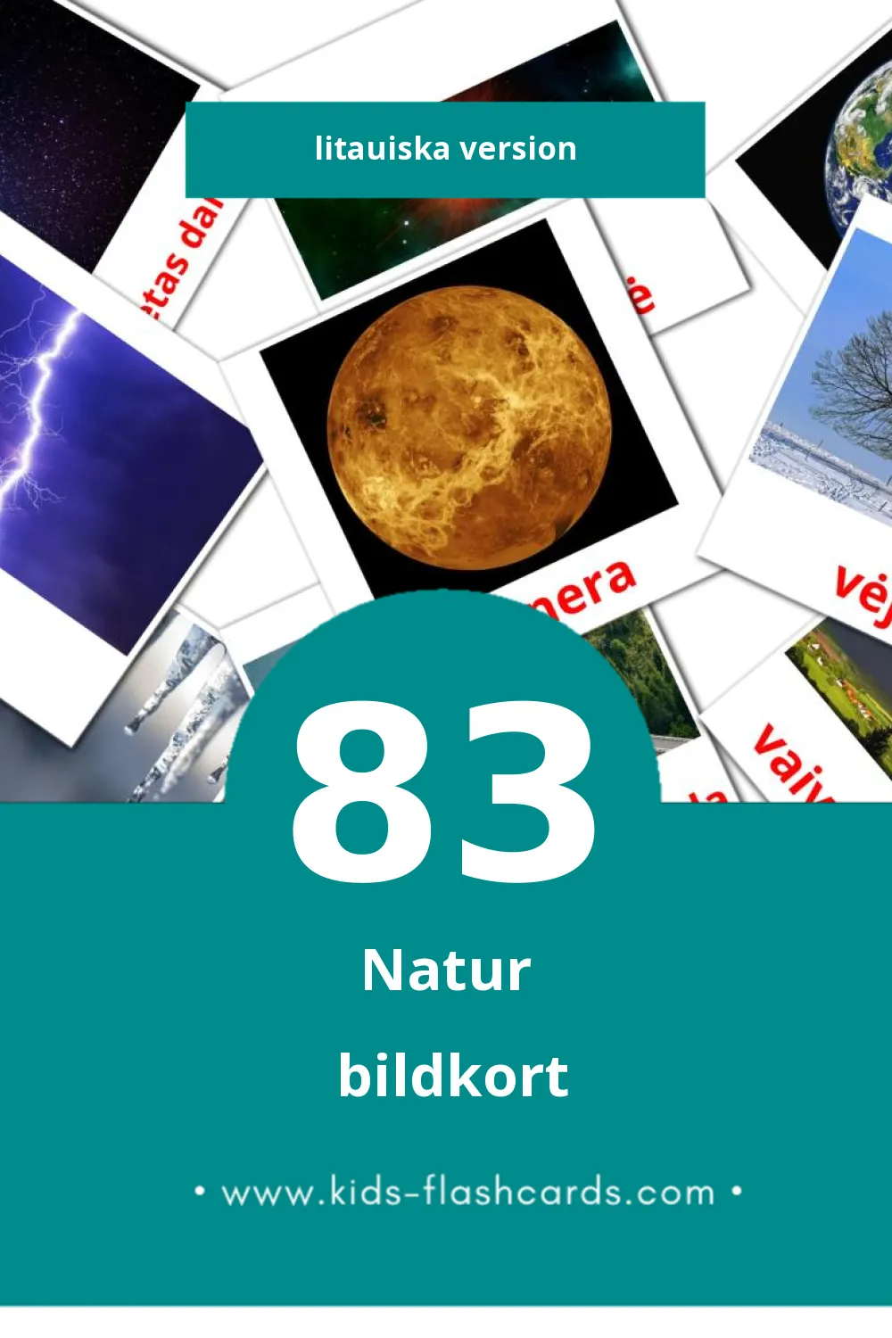 Visuella Gamta för småbarn (83 bildkort för barn på Litauiska)