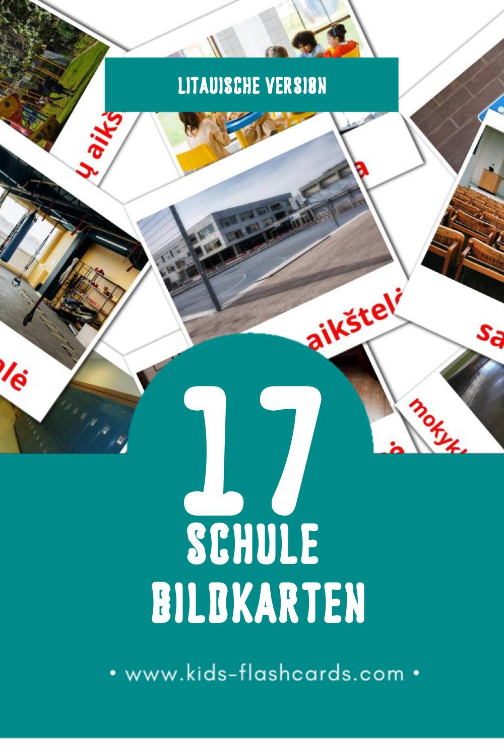 Visual mokykla Flashcards für Kleinkinder (17 Karten in Litauisch)