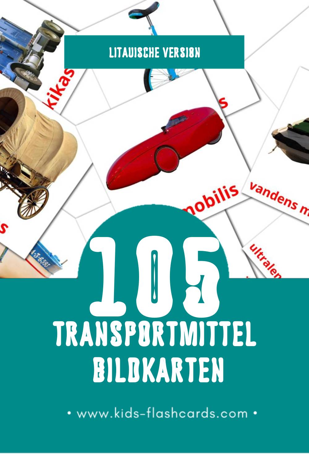 Visual Transportas Flashcards für Kleinkinder (105 Karten in Litauisch)