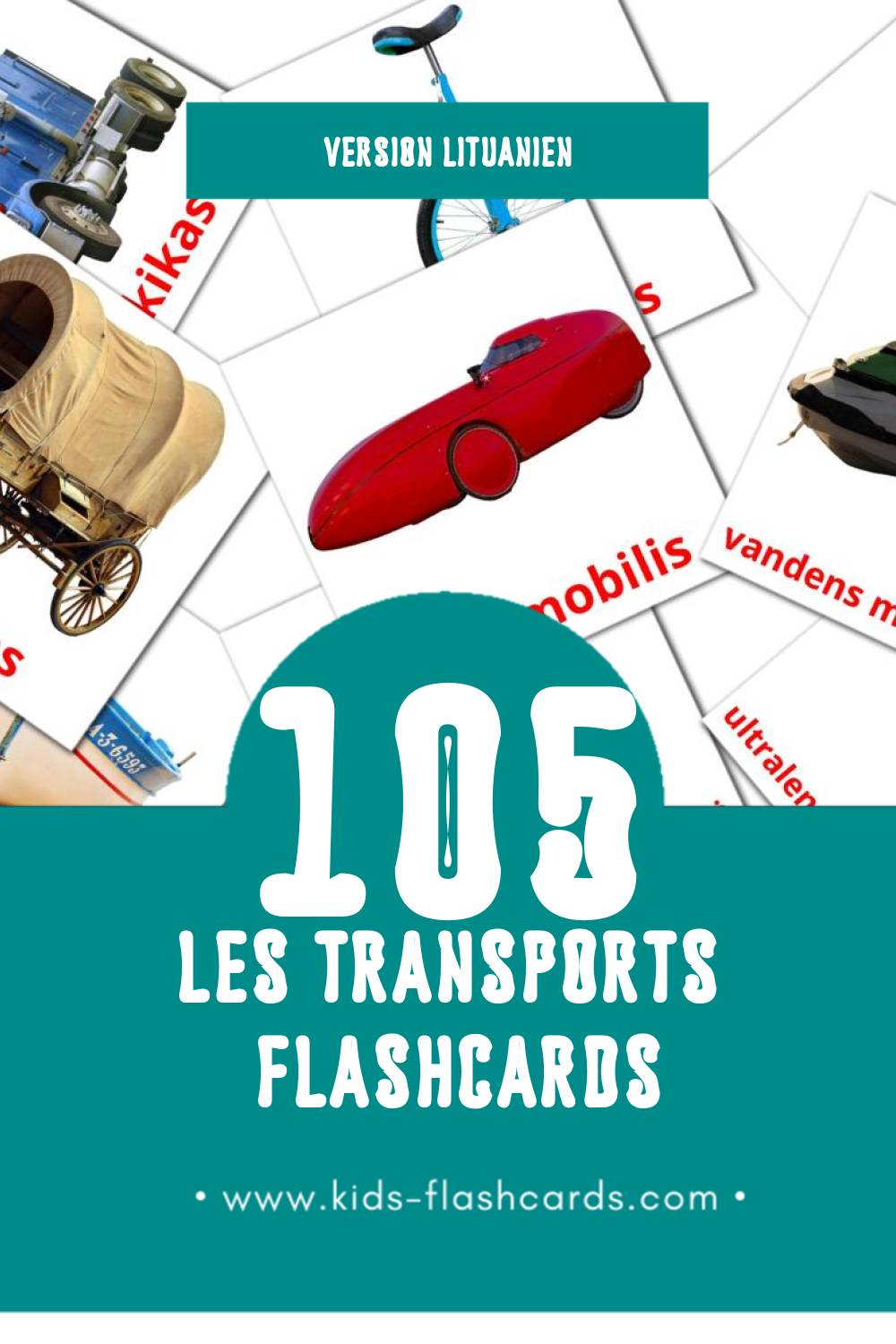 Flashcards Visual Transportas pour les tout-petits (105 cartes en Lituanien)