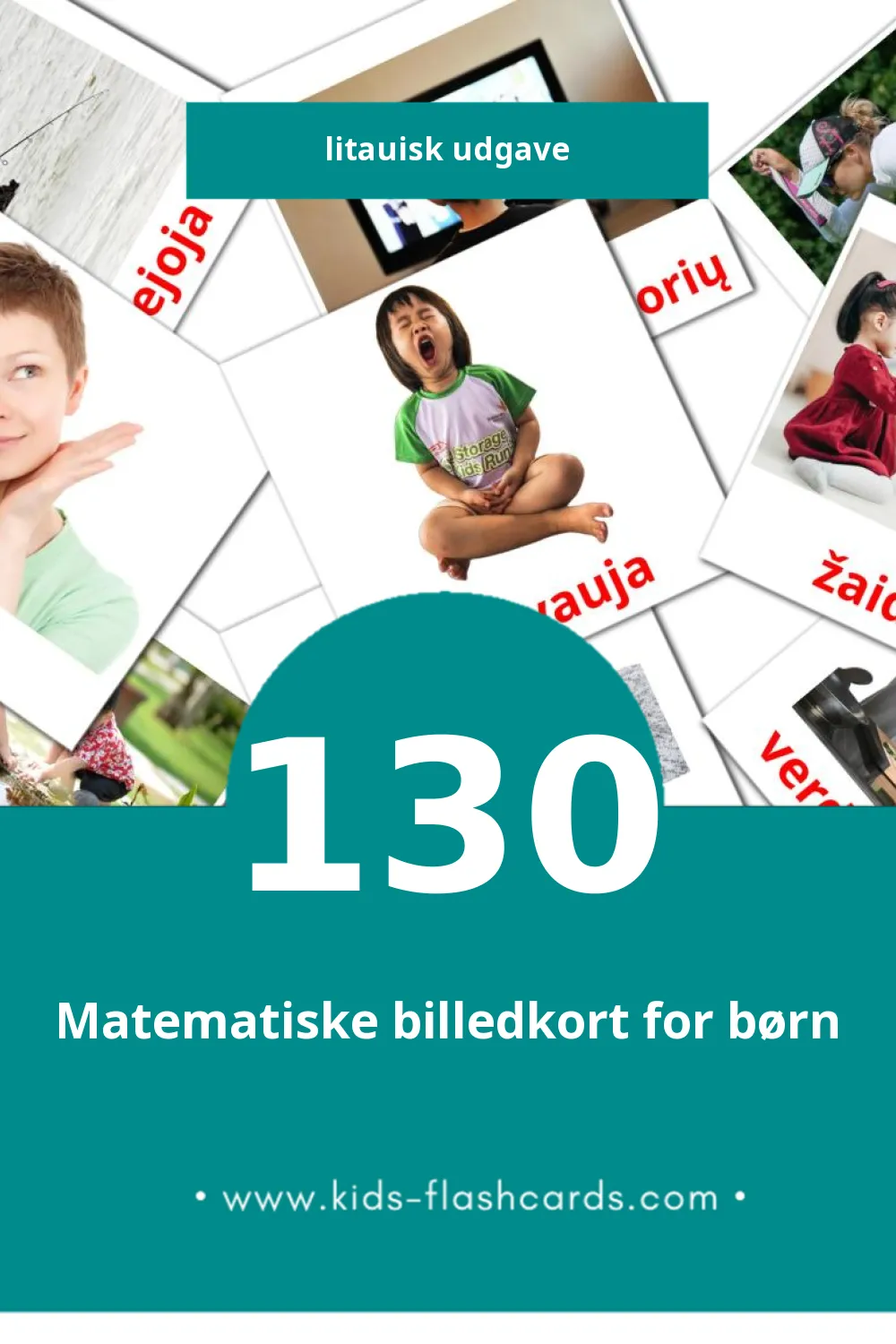 Visuelle billedkort for børn om Veiksmažodžiai til småbørn (130 kort på Litauisk)
