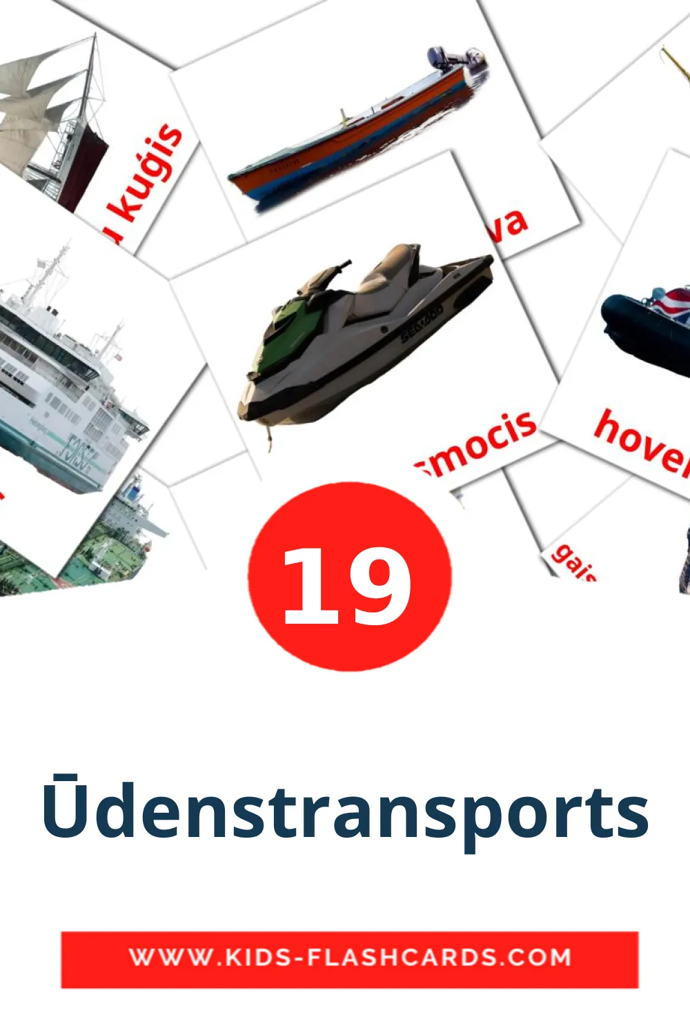 19 Ūdenstransports Picture Cards for Kindergarden in latvian