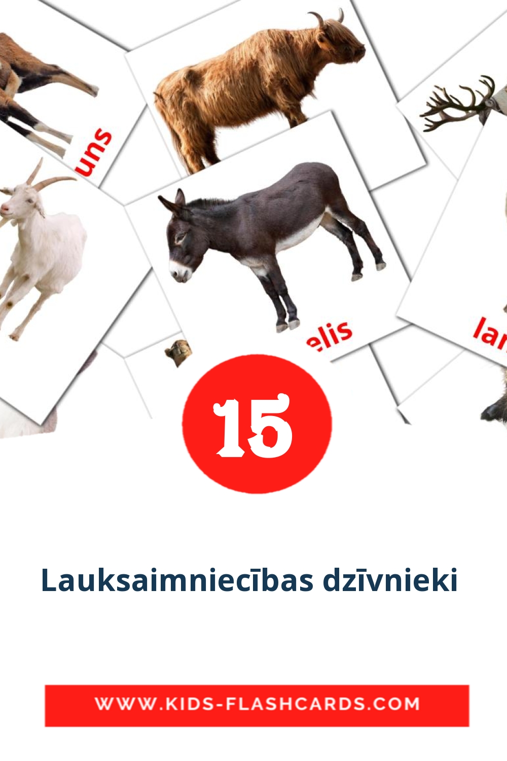 Lauksaimniecības dzīvnieki  на латышском для Детского Сада (15 карточек)