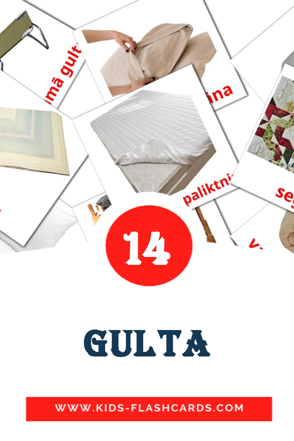 14 Gulta Bildkarten für den Kindergarten auf Lettisch