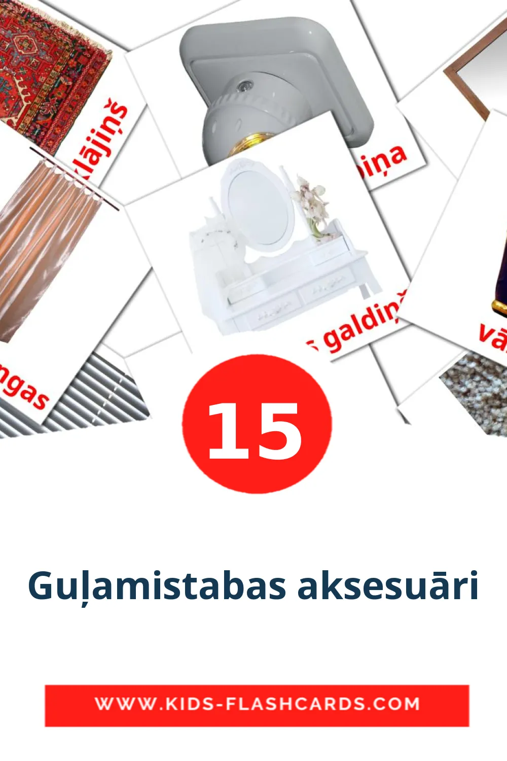 15 Guļamistabas aksesuāri Picture Cards for Kindergarden in latvian