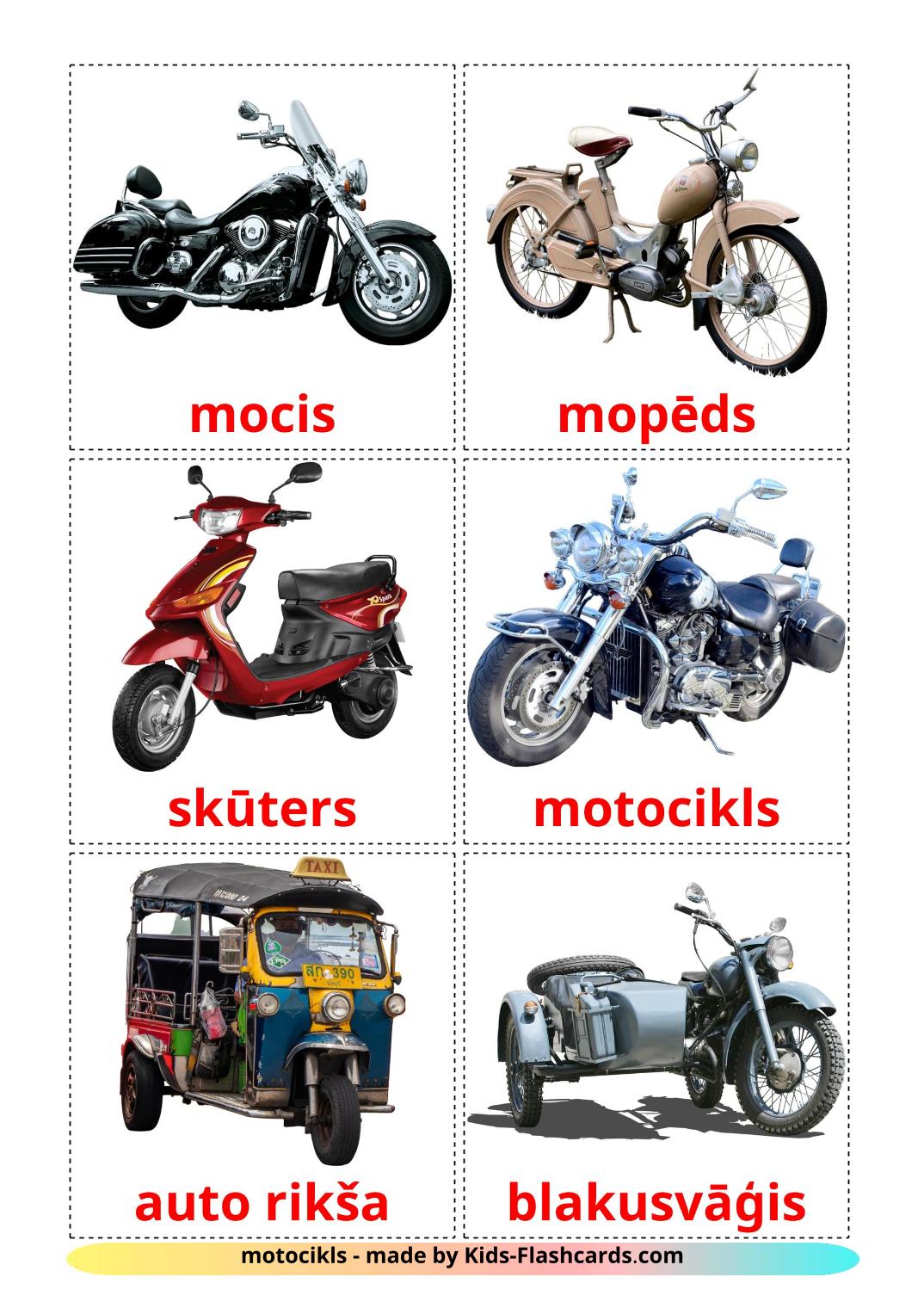 Motocicletas - 12 Flashcards letãoes gratuitos para impressão