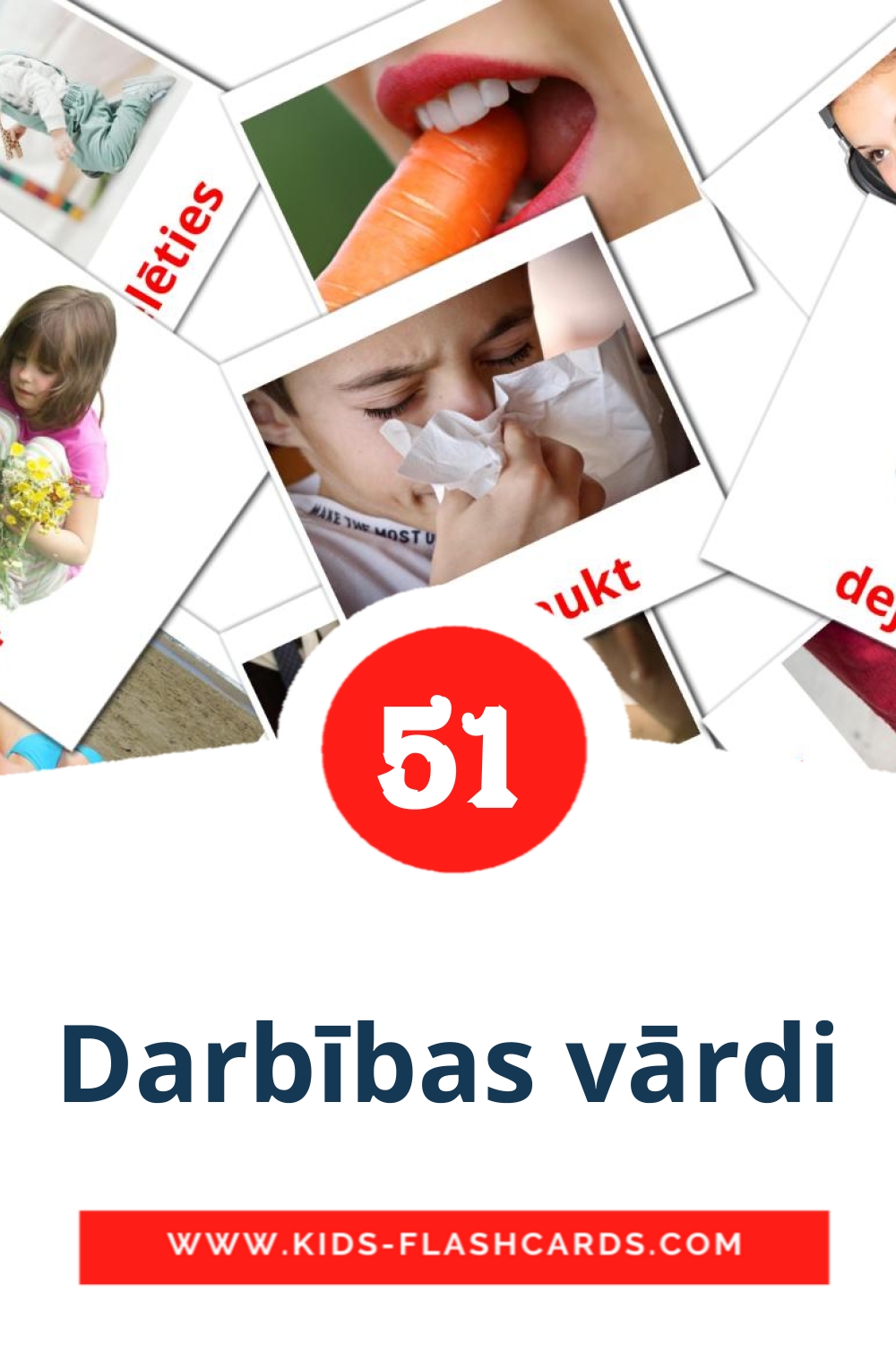 51 carte illustrate di Darbības vārdi per la scuola materna in lettone