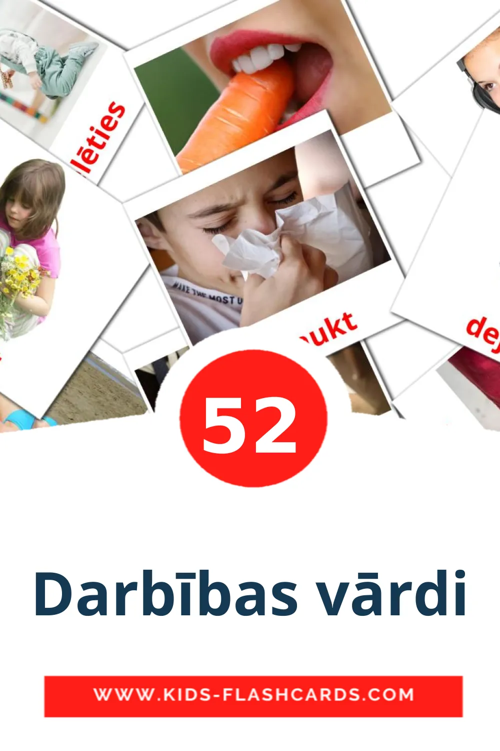 52 cartes illustrées de Darbības vārdi pour la maternelle en letton