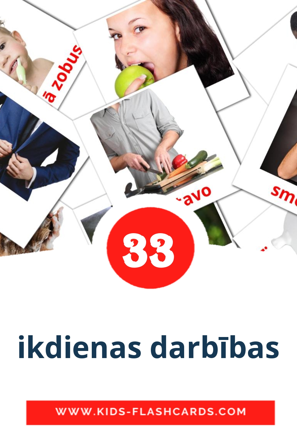 33 ikdienas darbības Bildkarten für den Kindergarten auf Lettisch