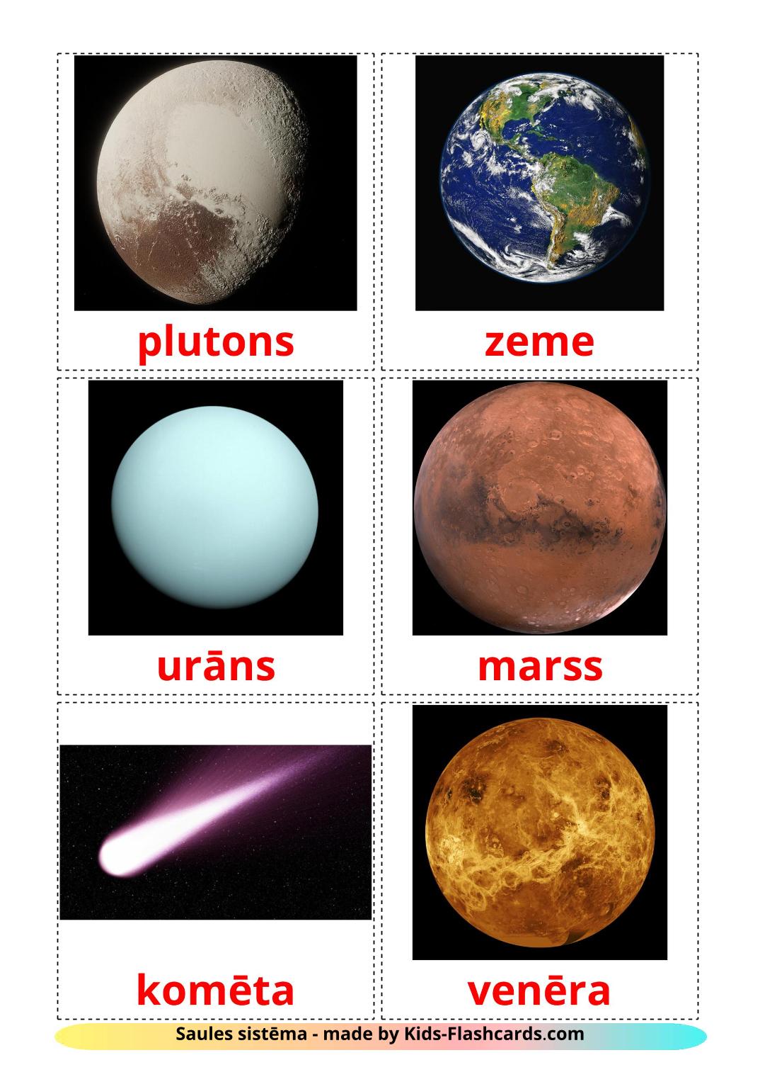 Solar System - 21 Free Printable latvian Flashcards 