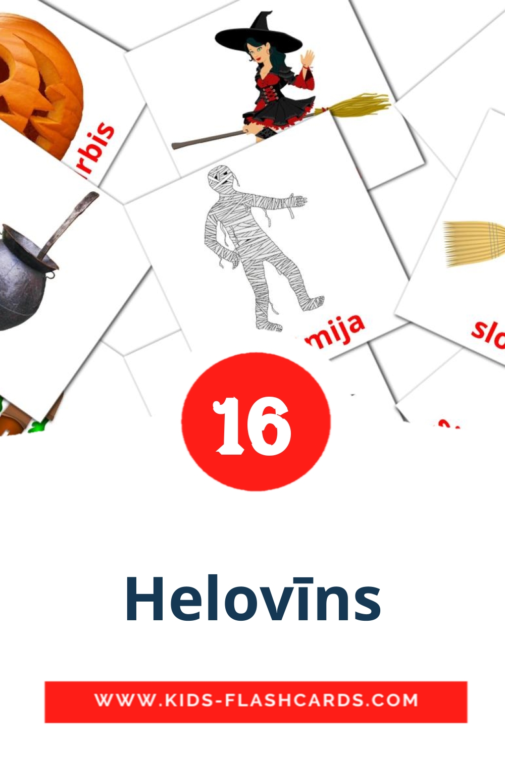 16 Helovīns Picture Cards for Kindergarden in latvian