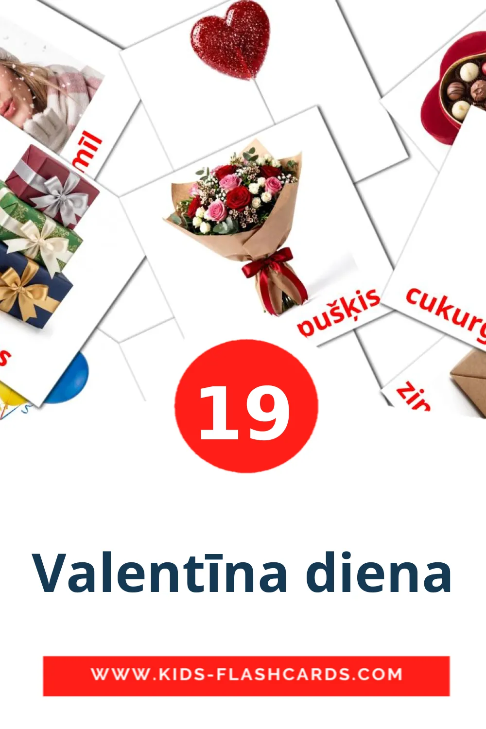 19 tarjetas didacticas de Valentīna diena para el jardín de infancia en letón