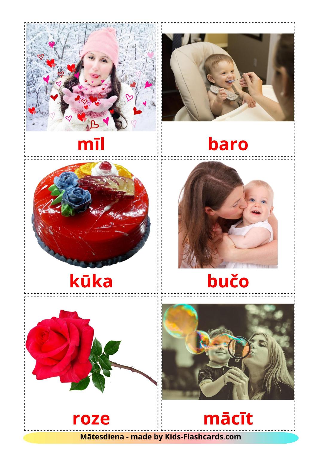 Festa della mamma - 25 flashcards lettone stampabili gratuitamente