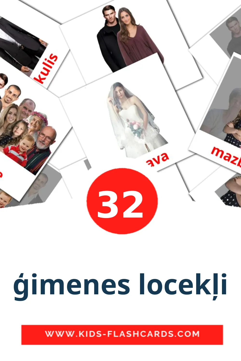 32 ģimenes locekļi fotokaarten voor kleuters in het lets