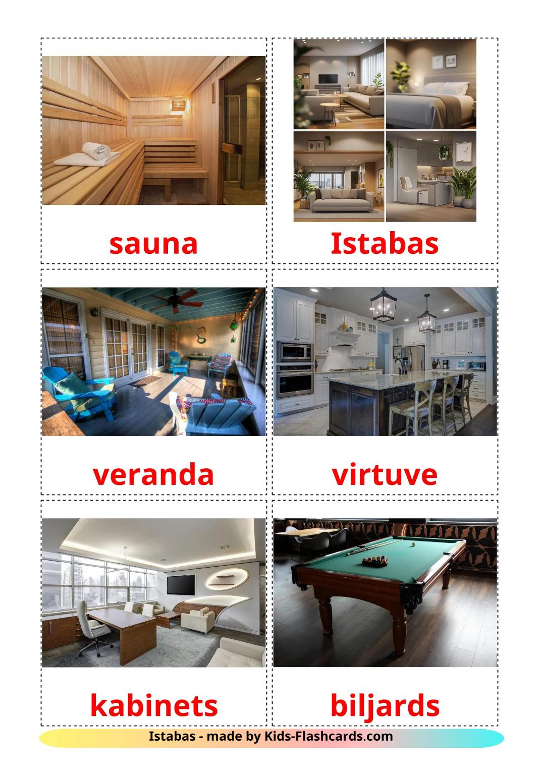 Rooms - 18 Free Printable latvian Flashcards 