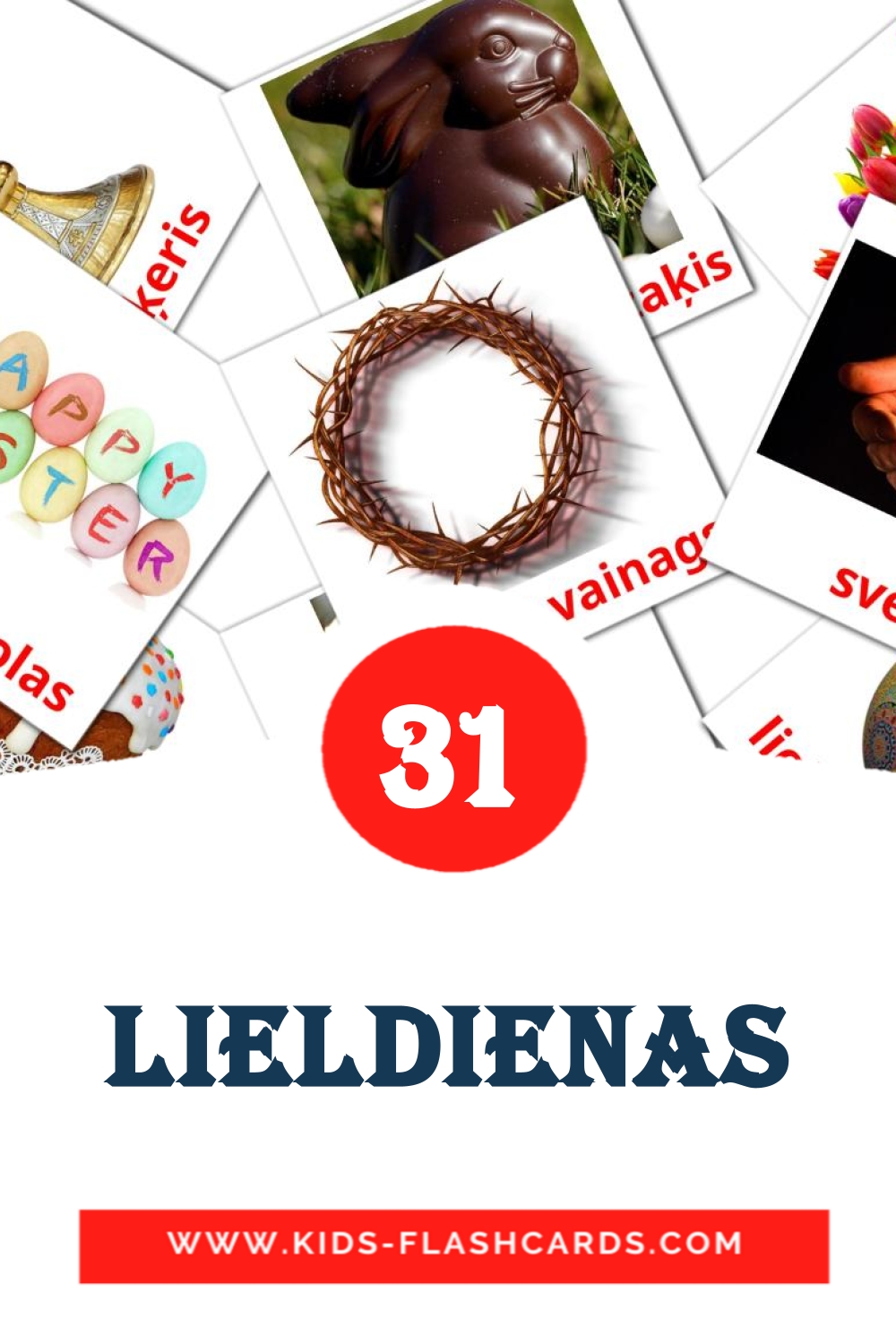 31 cartes illustrées de Lieldienas pour la maternelle en letton