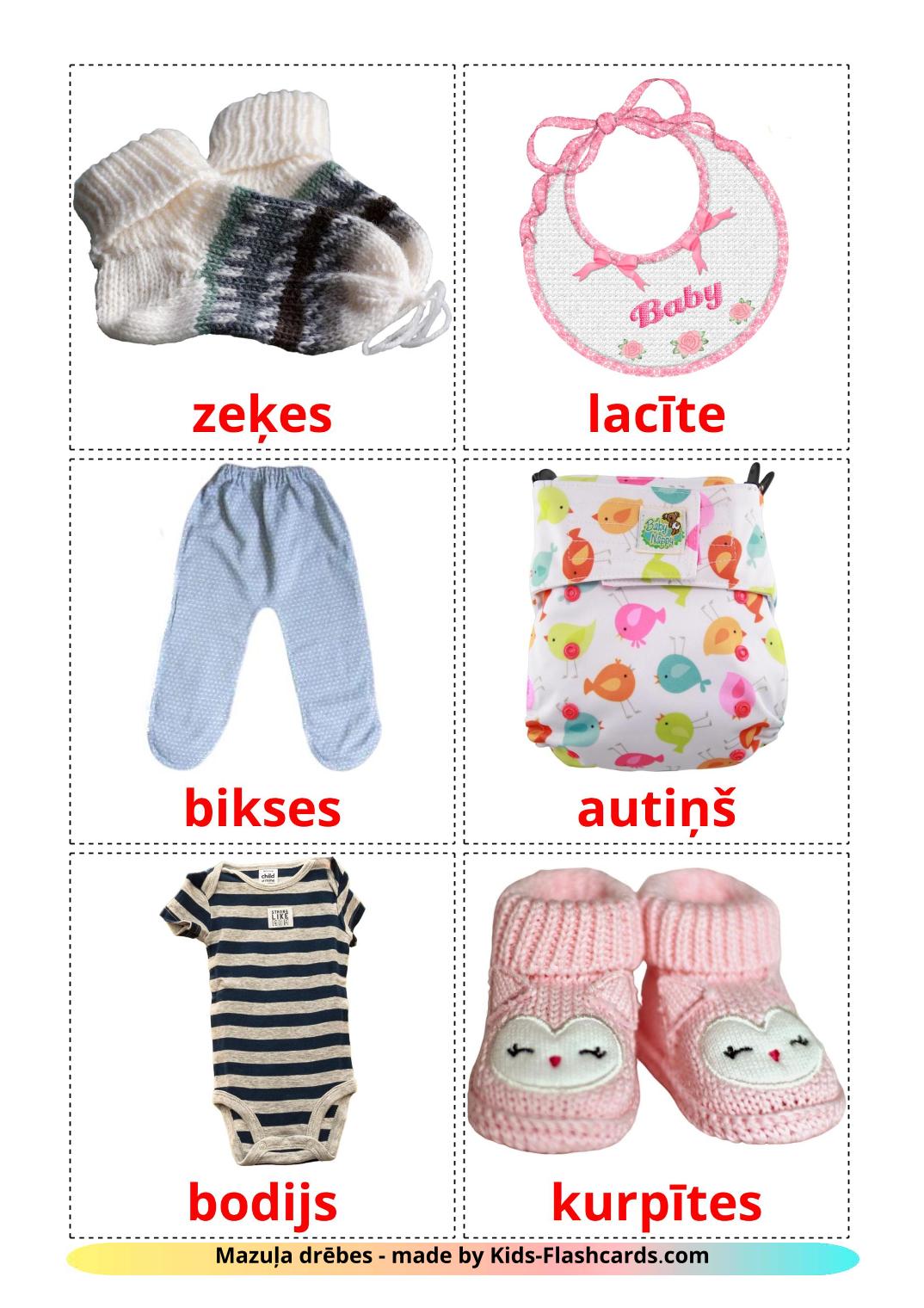 Baby clothes - 11 Free Printable latvian Flashcards 