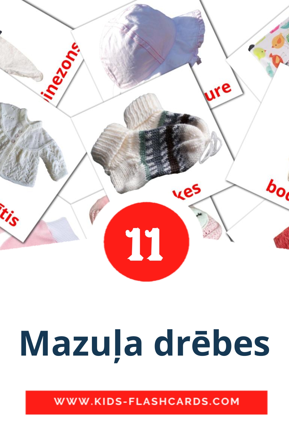 11 Mazuļa drēbes Bildkarten für den Kindergarten auf Lettisch