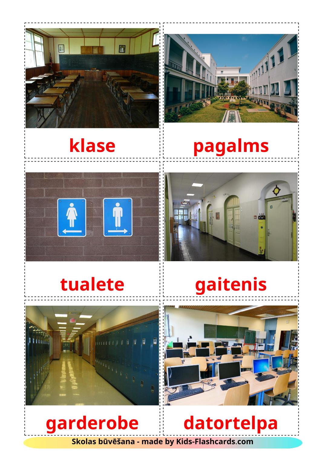 Edificio scolastico - 17 flashcards lettone stampabili gratuitamente