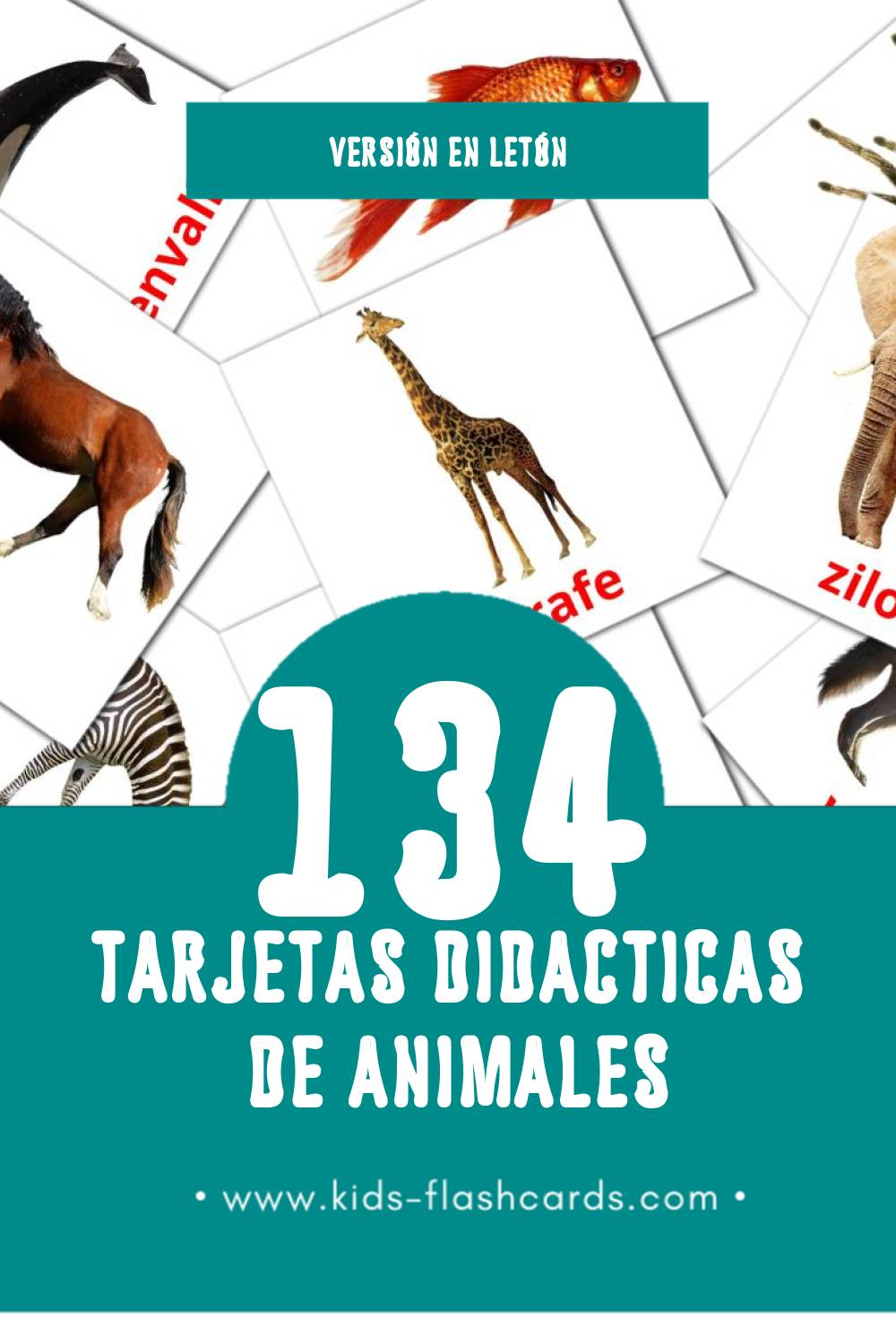 Tarjetas visuales de dzīvnieki para niños pequeños (134 tarjetas en Letón)