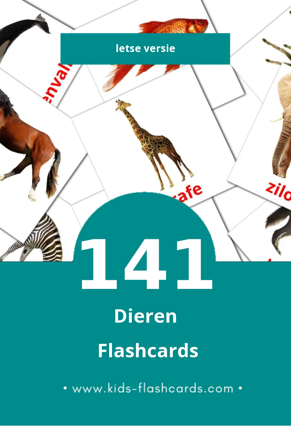 Visuele Dzīvnieki Flashcards voor Kleuters (141 kaarten in het Lets)