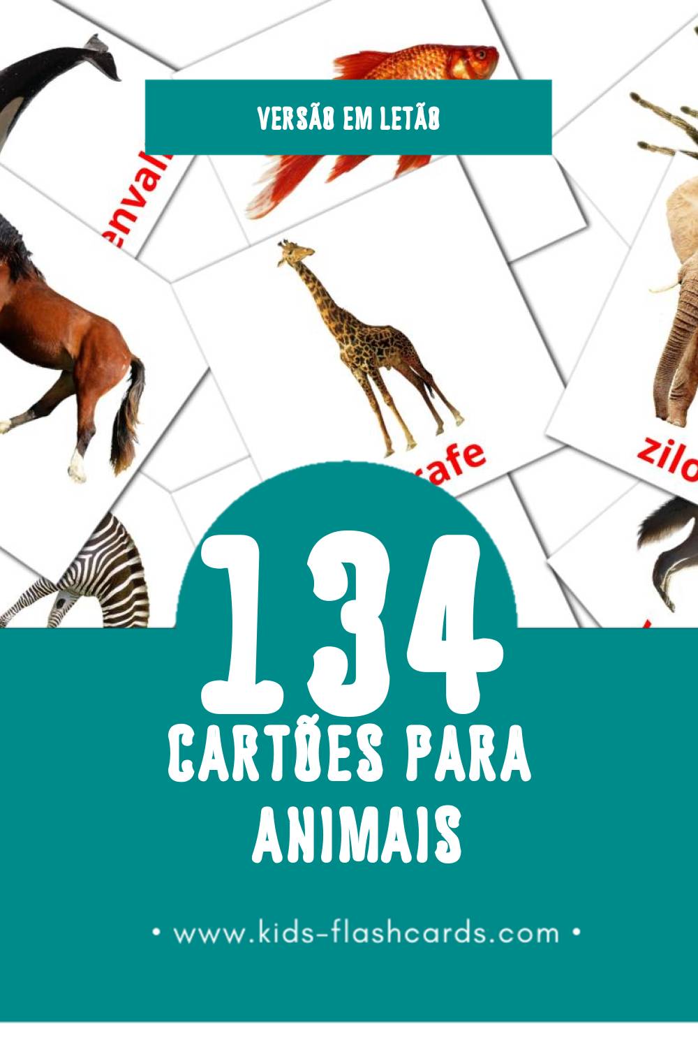 Flashcards de Dzīvnieki Visuais para Toddlers (134 cartões em Letão)