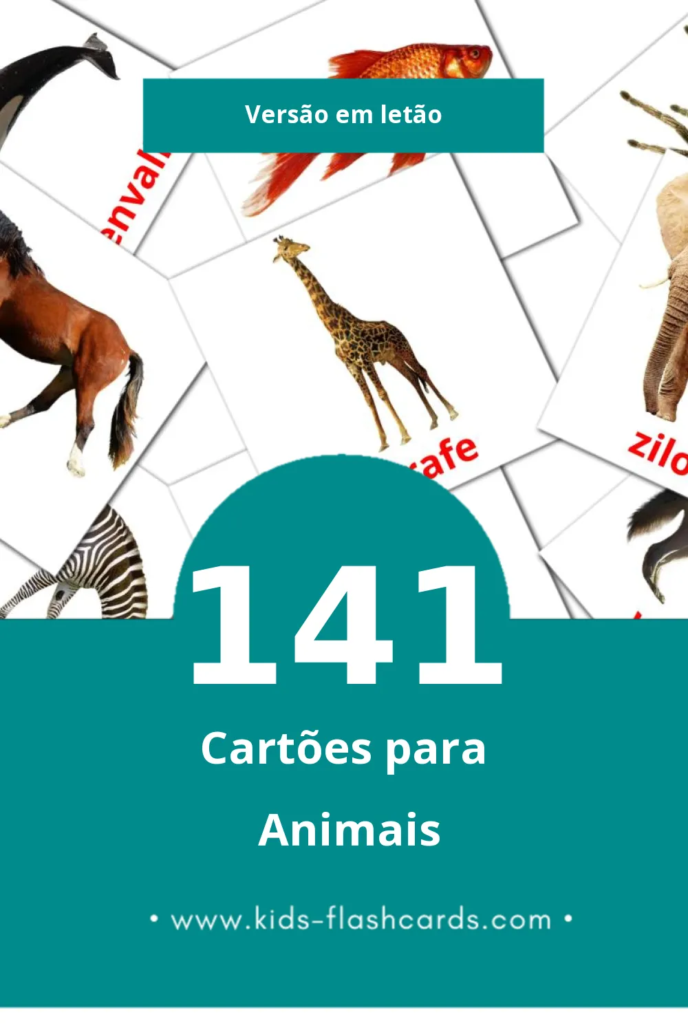 Flashcards de Dzīvnieki Visuais para Toddlers (141 cartões em Letão)