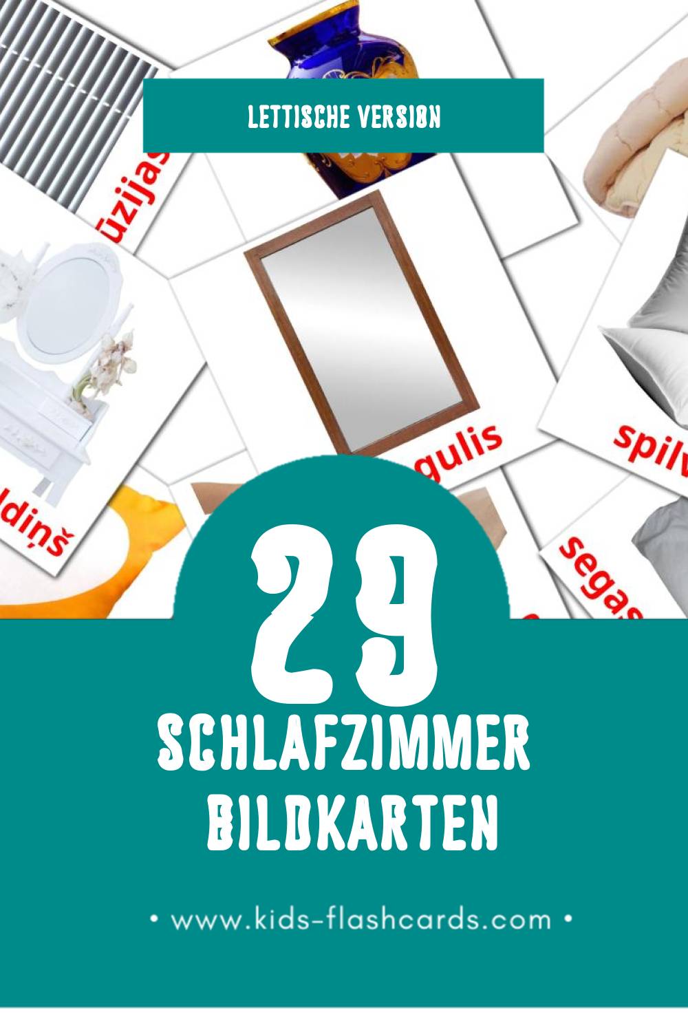 Visual Guļamistaba Flashcards für Kleinkinder (29 Karten in Lettisch)