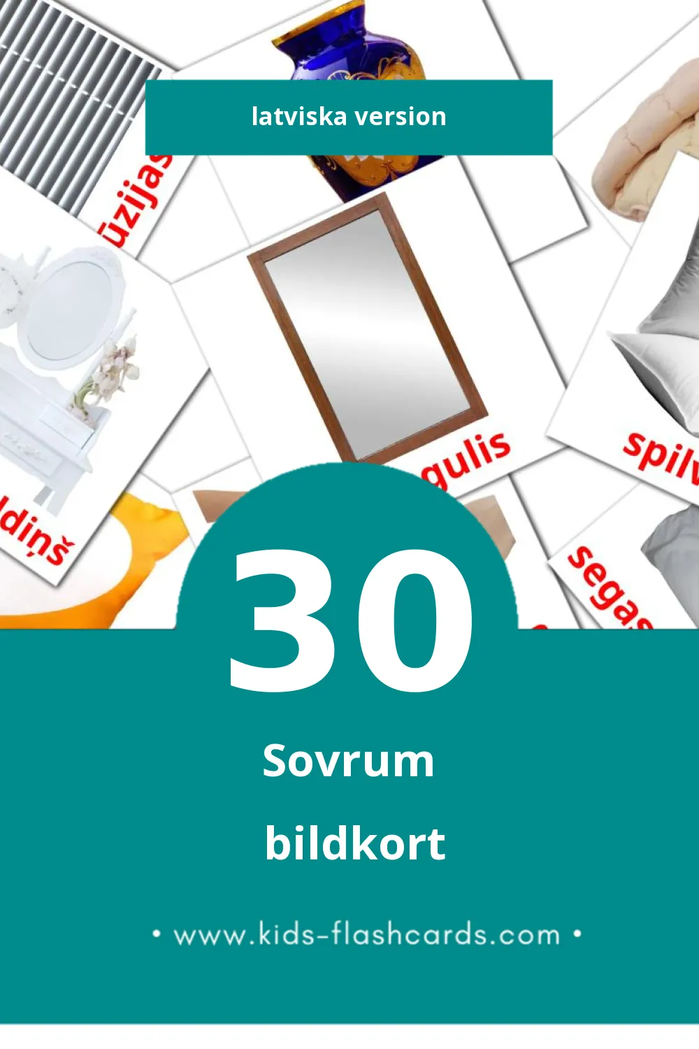 Visuella Guļamistaba för småbarn (30 bildkort för barn på Latviska)
