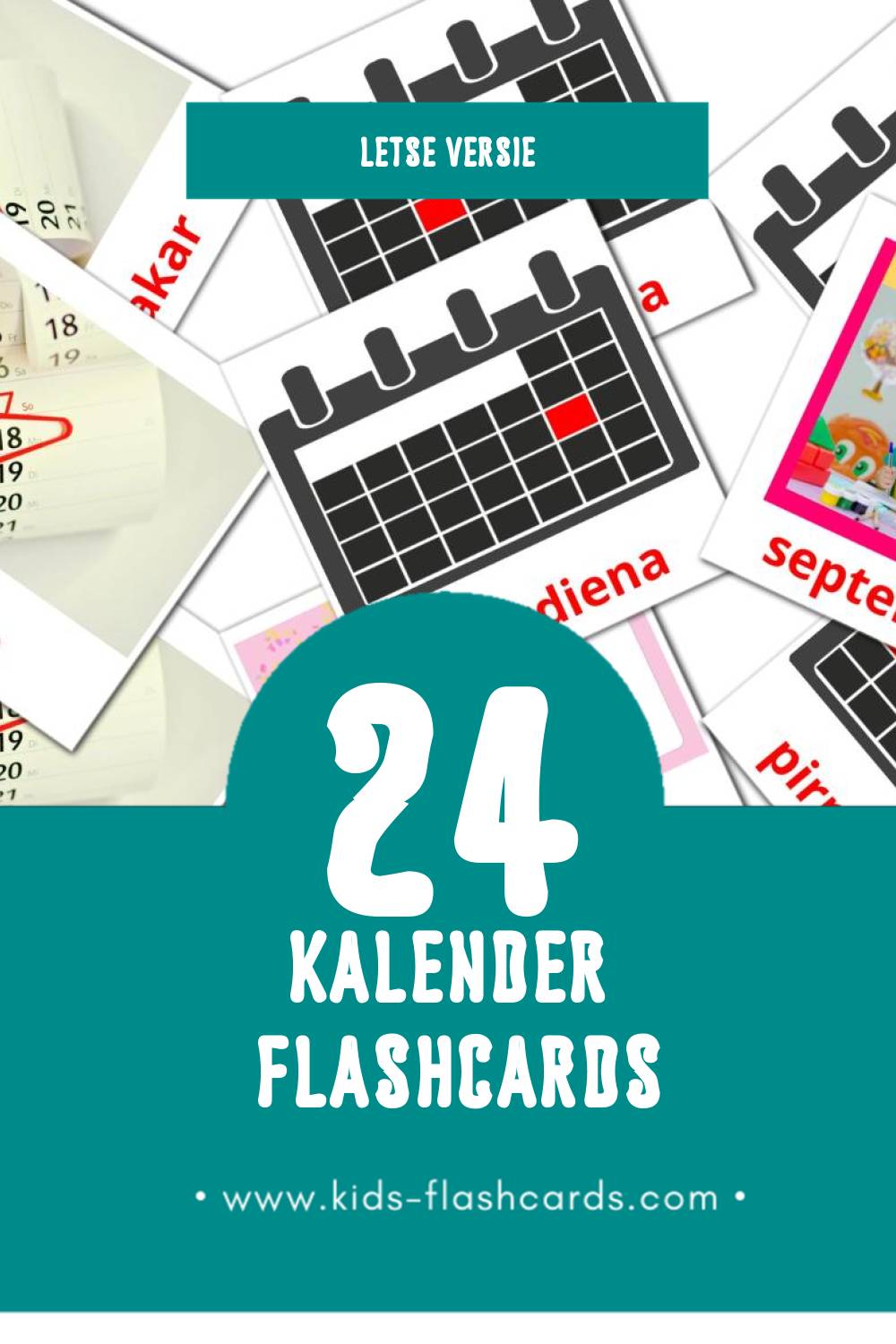 Visuele Kalendārs Flashcards voor Kleuters (24 kaarten in het Lets)