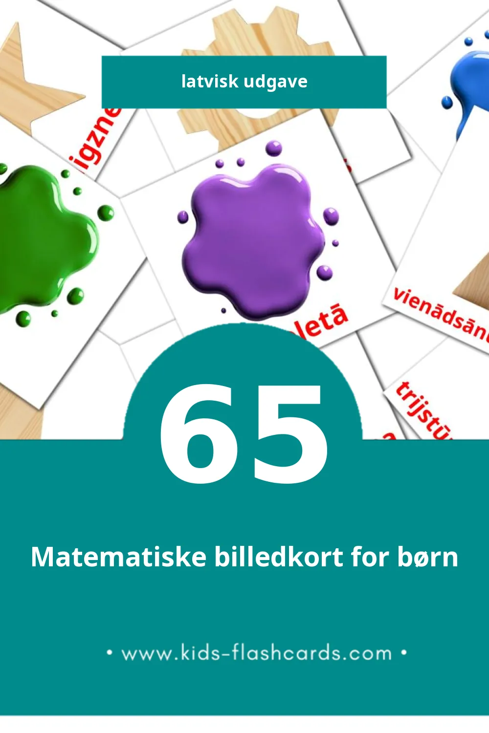 Visuelle billedkort for børn om Figūras til småbørn (65 kort på Latvisk)