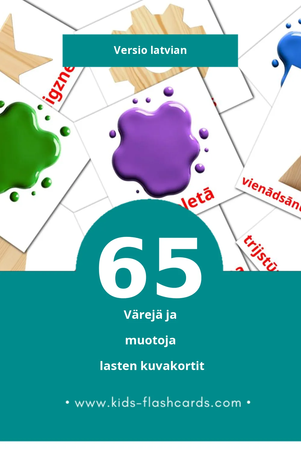 Figūras lasten kuvakortit pikkulapsille (65 korttia Latvianksi)