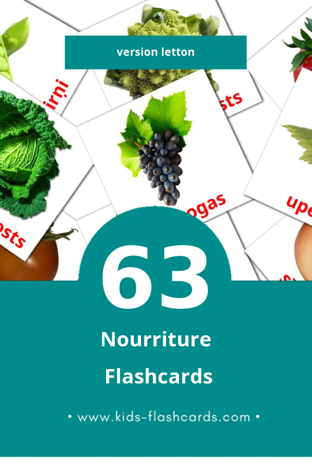 Flashcards Visual Ēdiens pour les tout-petits (63 cartes en Letton)