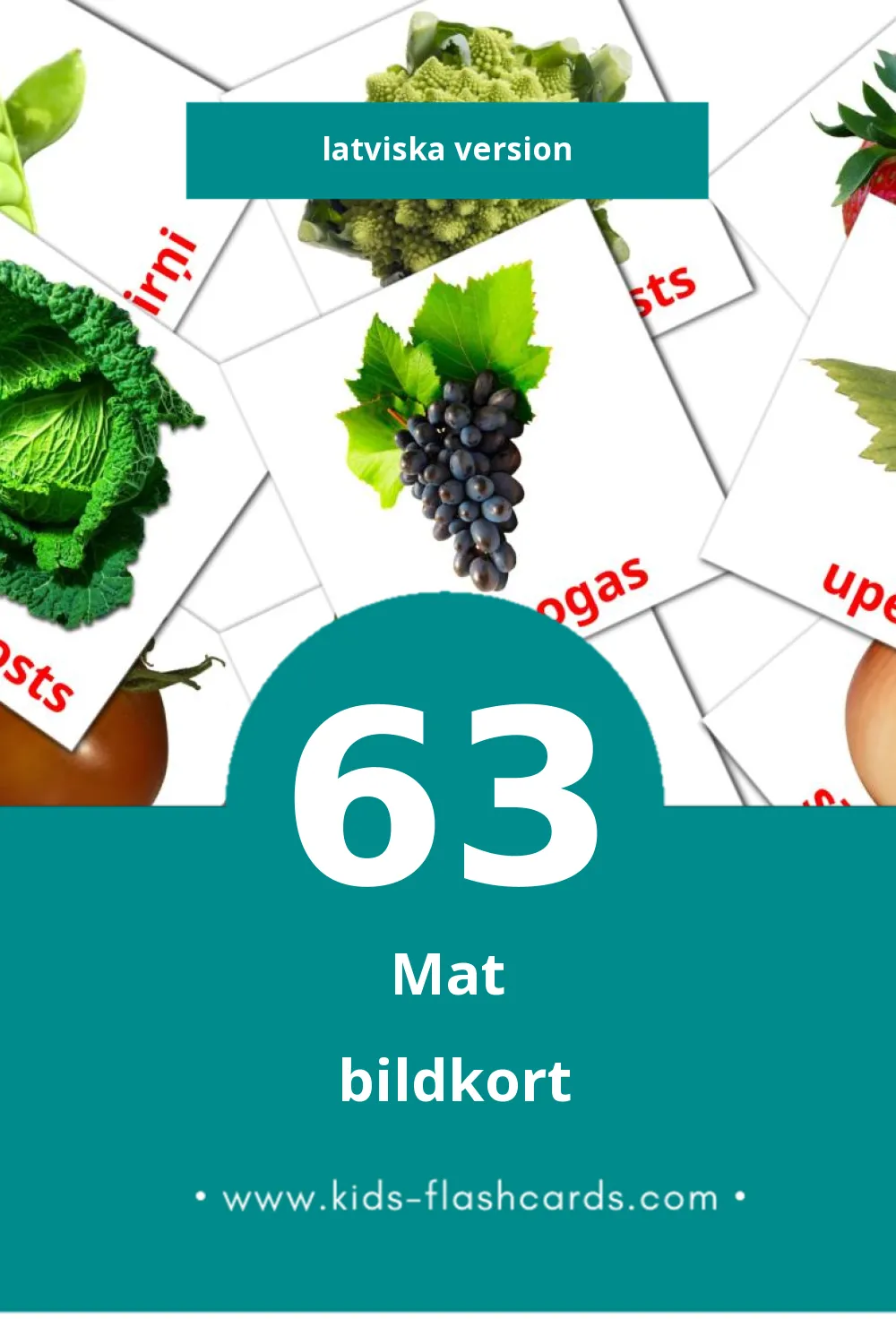 Visuella Ēdiens för småbarn (63 bildkort för barn på Latviska)