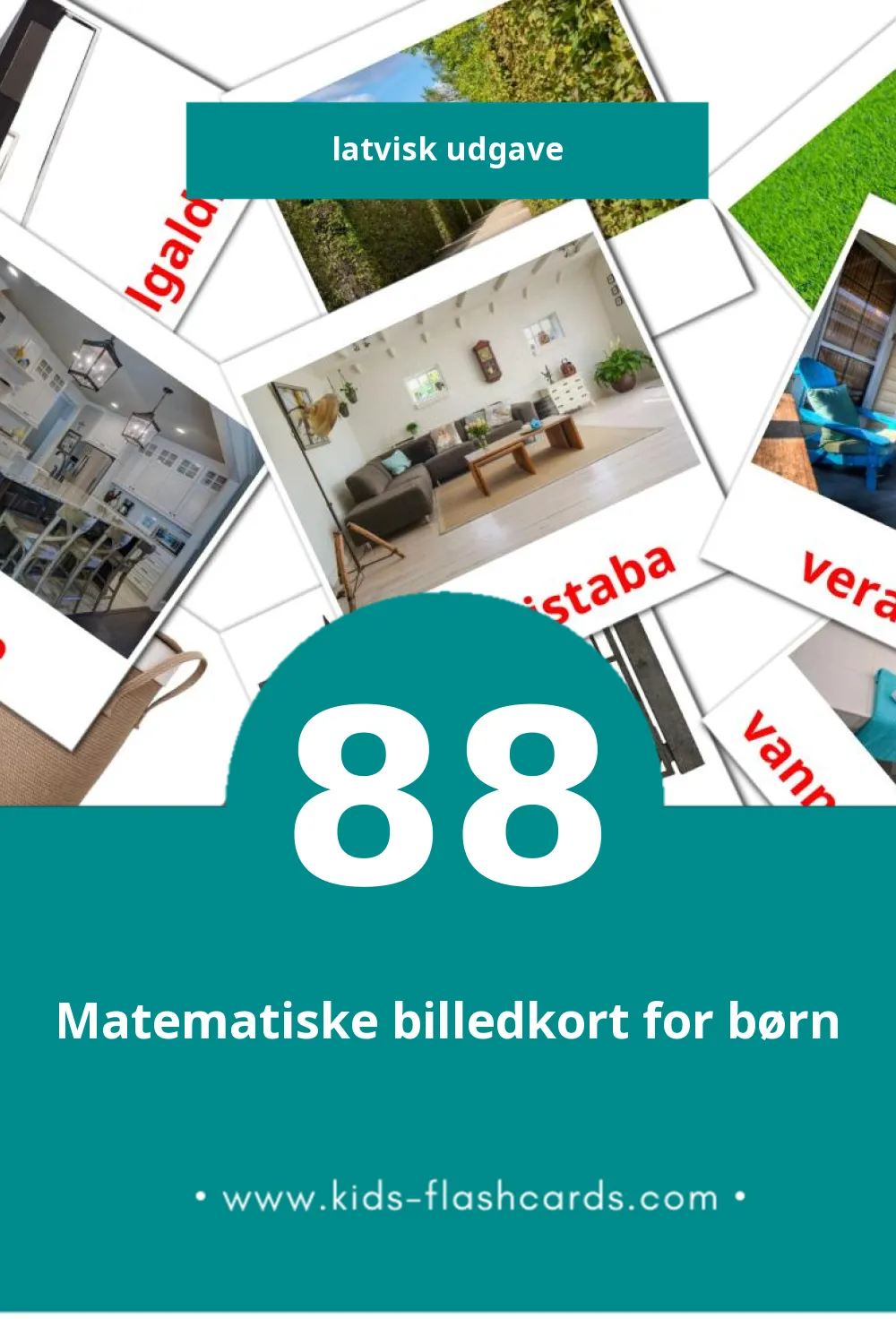 Visuelle billedkort for børn om Maja til småbørn (88 kort på Latvisk)
